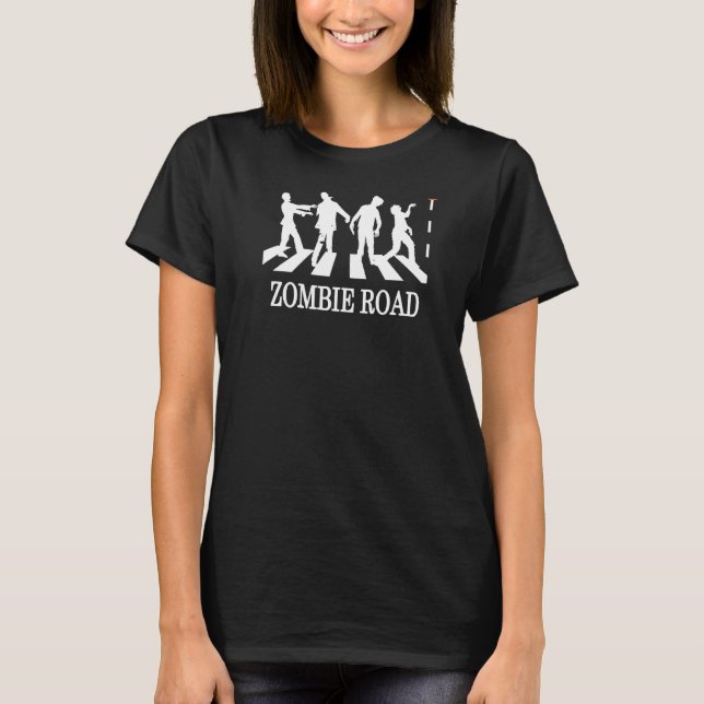 Zombie Road Rock Music Parody Halloween Beängstige T-Shirt (Vorderseite)