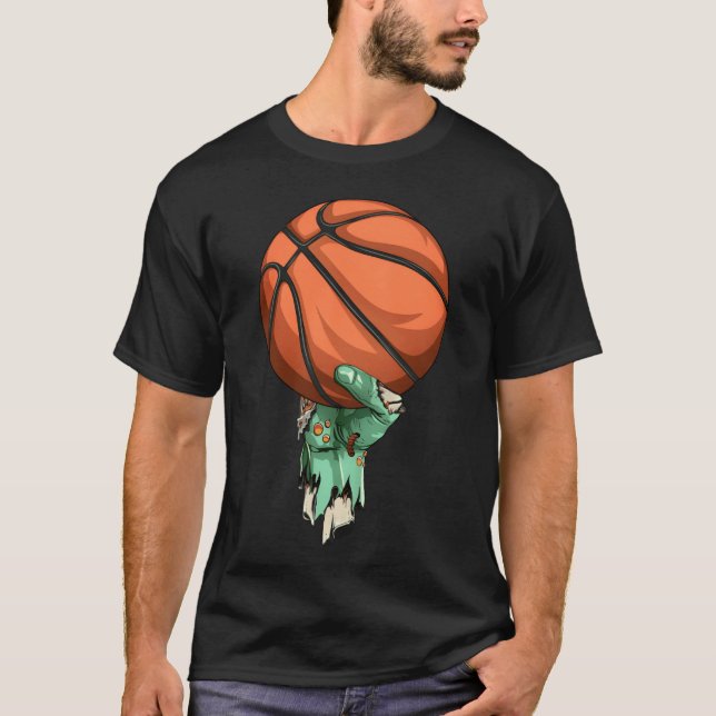 Zombie Rock Hand Holding Basketball Halloween frie T-Shirt (Vorderseite)