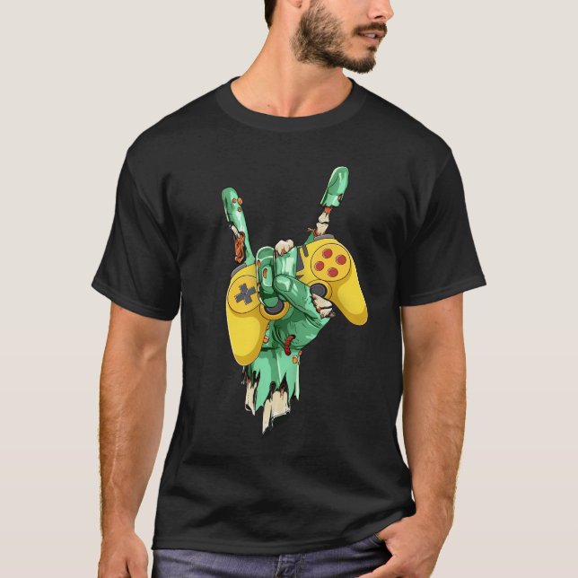 Zombie Rock Hand Holding Gaming Controller T-Shirt (Vorderseite)