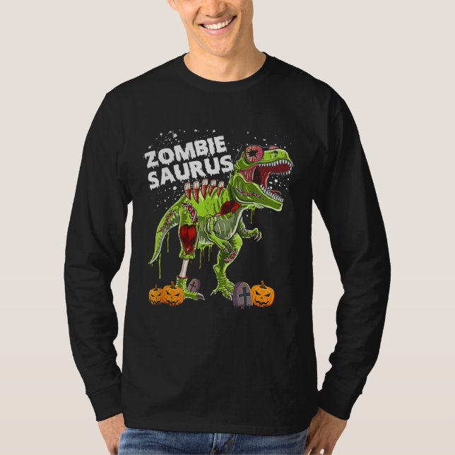 Zombie Saurus Halloween Kinder Dinosaurier rex T-Shirt (Vorderseite)