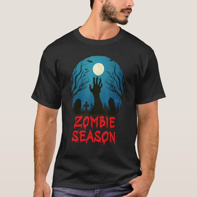 Zombie Season Moonlit Graveyard   Scary Kids Boys  T-Shirt (Vorderseite)