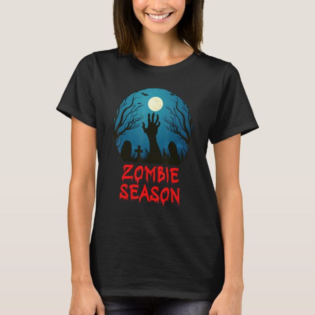 Zombie Season Moonlit Graveyard   Scary Kids Boys  T-Shirt (Vorderseite)