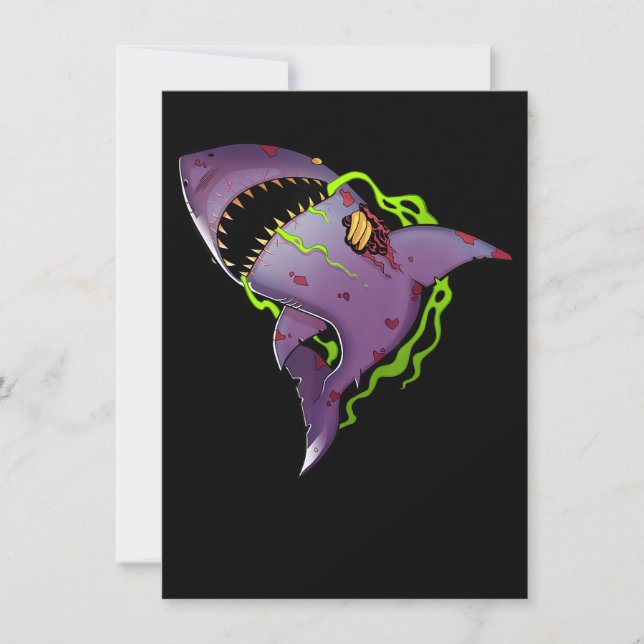 Zombie Shark - Coole Beängstigende Illustration Einladung (Vorderseite)