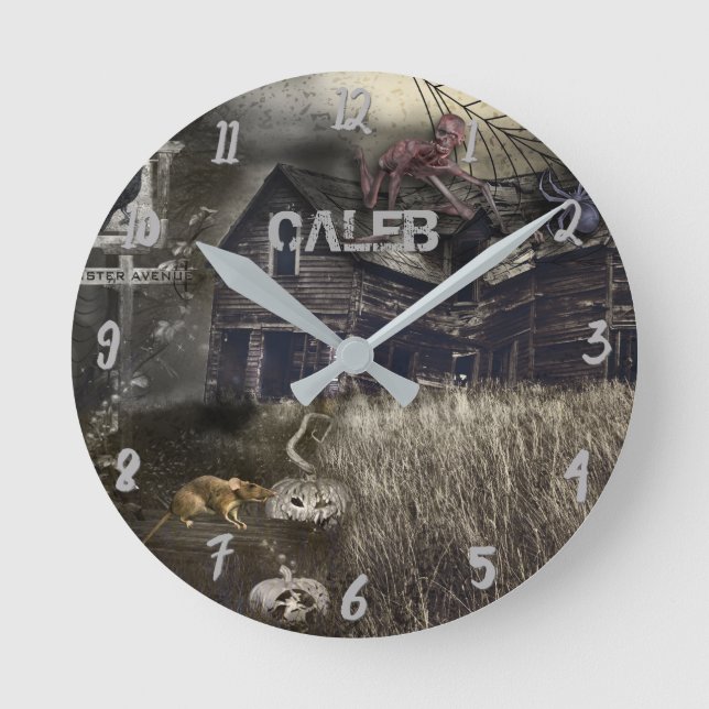 Zombie Sinister Halloween Horror Personalisiert Runde Wanduhr (Vorderseite)