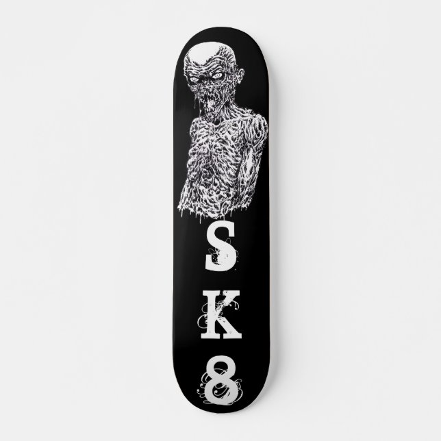 Zombie SK8 Schwarz-Weiß-Kunst Skateboard (Vorne)