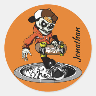 Zombie-Skater-Name- u. -farbaufkleber Runder Aufkleber