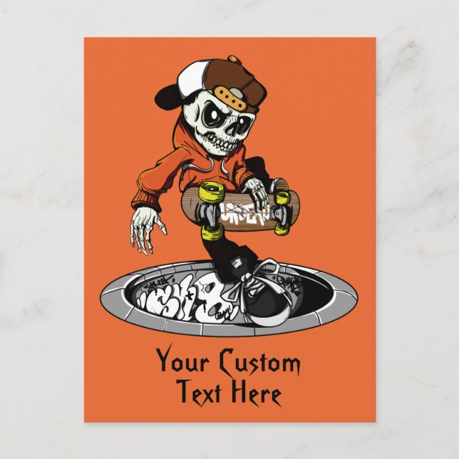 Zombie-Skater-Sondertext und Farbpostkarte Postkarte (Vorderseite)