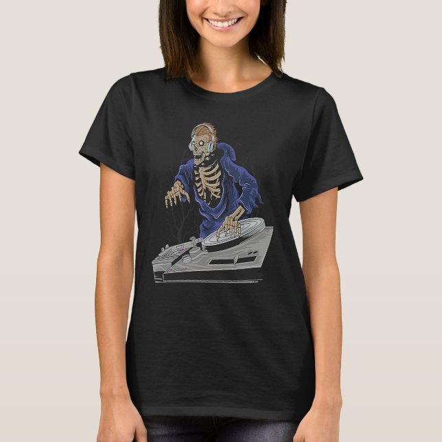 Zombie-Skelett-Halloween-DJ T-Shirt (Vorderseite)