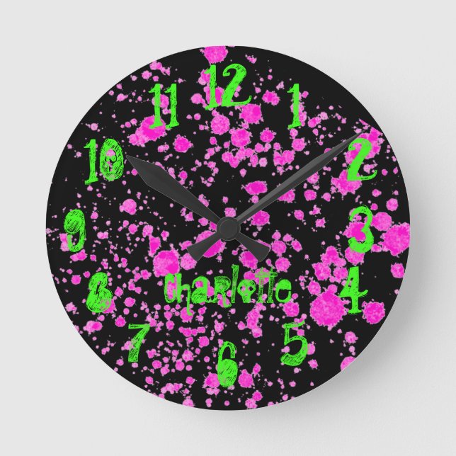 Zombie-Spritzer Kid's Neon Wall Runde Wanduhr (Vorderseite)