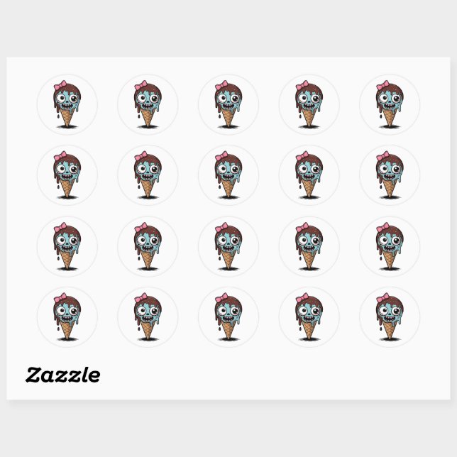 Zombie-Sticker, Funny-Eiscreme-Sticker Runder Aufkleber (Blatt)