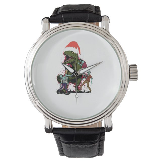 Zombie T-Rex Ugly Christmas Dinosaur Armbanduhr (Vorderseite)