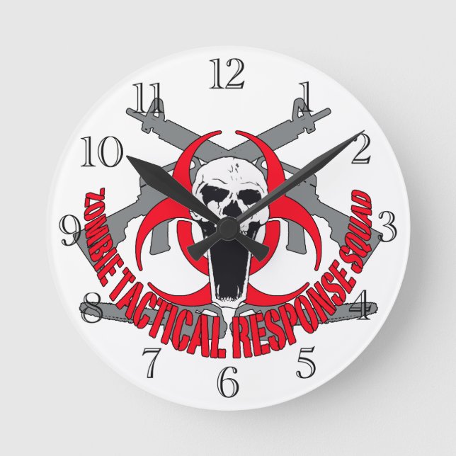 Zombie taktisches Rot Runde Wanduhr (Vorderseite)