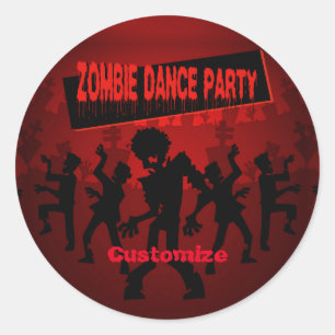 Zombie-Tanz-Party-Schwarzes u. Orange Runder Aufkleber