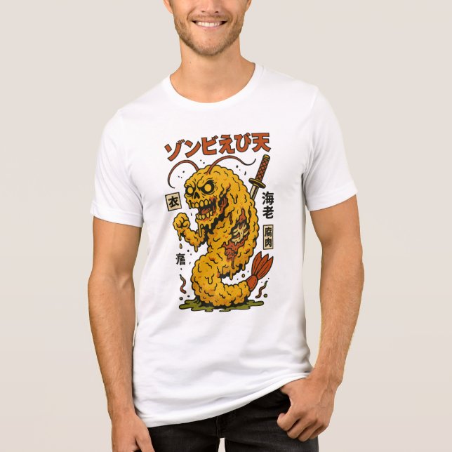 Zombie Tempura Shrimp - Creepy Kawaii Japanese Foo Tri-Blend Shirt (Vorderseite)