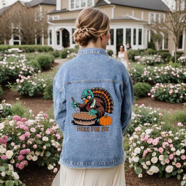 Zombie Turkey Will Pumpkin Pie Jeansjacke (Hochzeit Rückseite)
