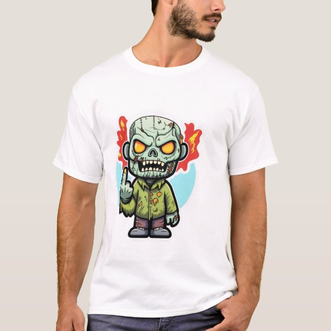 ZOMBIE-Typ mit Mittelfinger, leicht T-Shirt (Vorderseite)