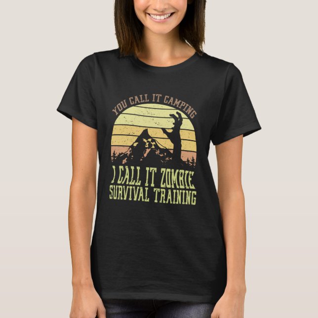 Zombie Überlebenstraining Camping Vintag Retro Hal T-Shirt (Vorderseite)