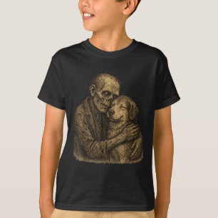 Zombie umarmender Hund Gothic Halloween Haustier H T-Shirt