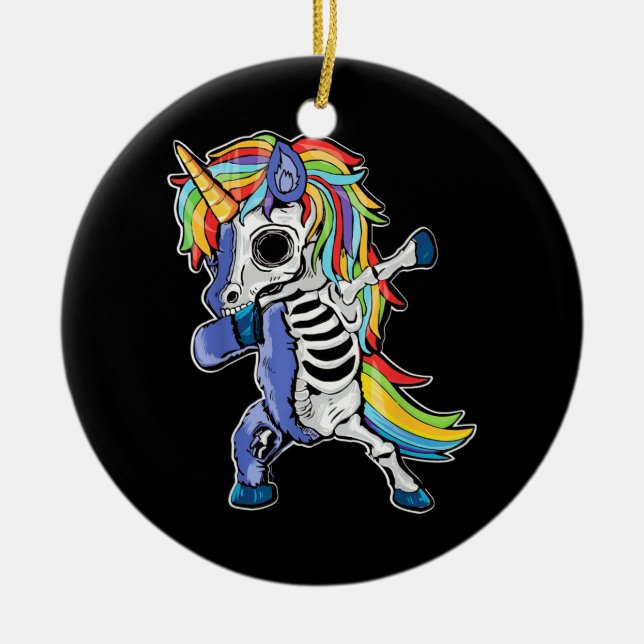 Zombie Unicorn Dabbing Skelett Keramik Ornament (Vorne)