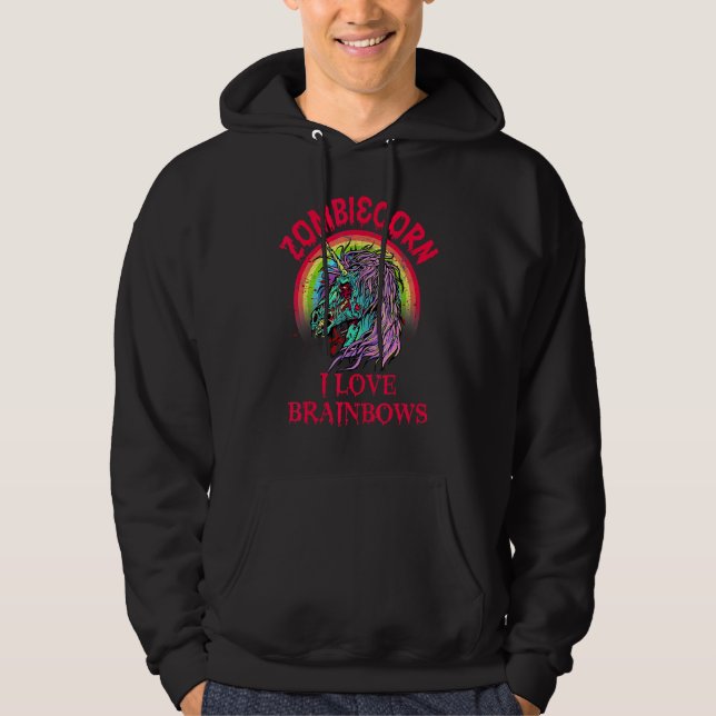 Zombie Unicorn I Love Brainbows  Gothic Goth Theme Hoodie (Vorderseite)