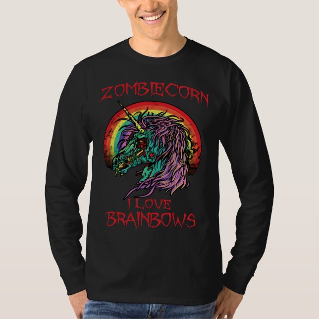 Zombie Unicorn I Love Brainbows Halloween Gothic G T-Shirt (Vorderseite)