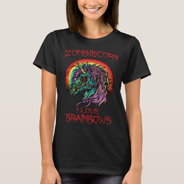 Zombie Unicorn I Love Brainbows Halloween Gothic G T-Shirt (Vorderseite)