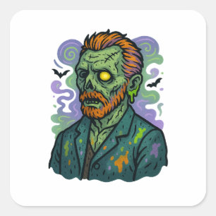 Zombie Van Gogh - Cartoon Comic Parody Quadratischer Aufkleber