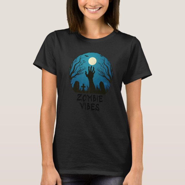 Zombie Vibes Moonlit Graveyard  Scary Kids Boys Ad T-Shirt (Vorderseite)