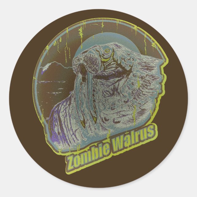Zombie Walrus Runder Aufkleber (Vorderseite)