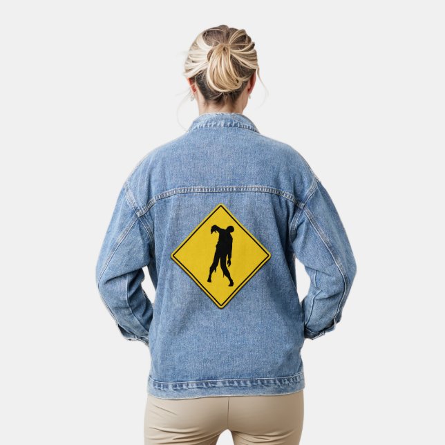 Zombie Warning Halloween Jeansjacke (Modell)