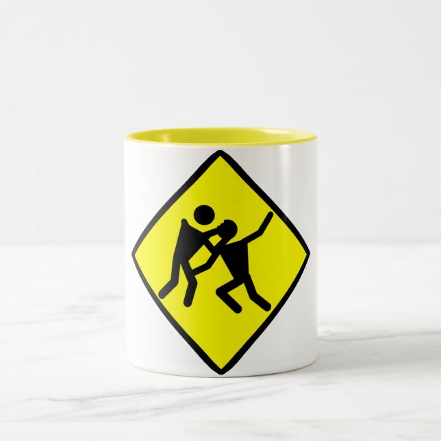 Zombie Warning Road Sign Zweifarbige Tasse (Mittel)