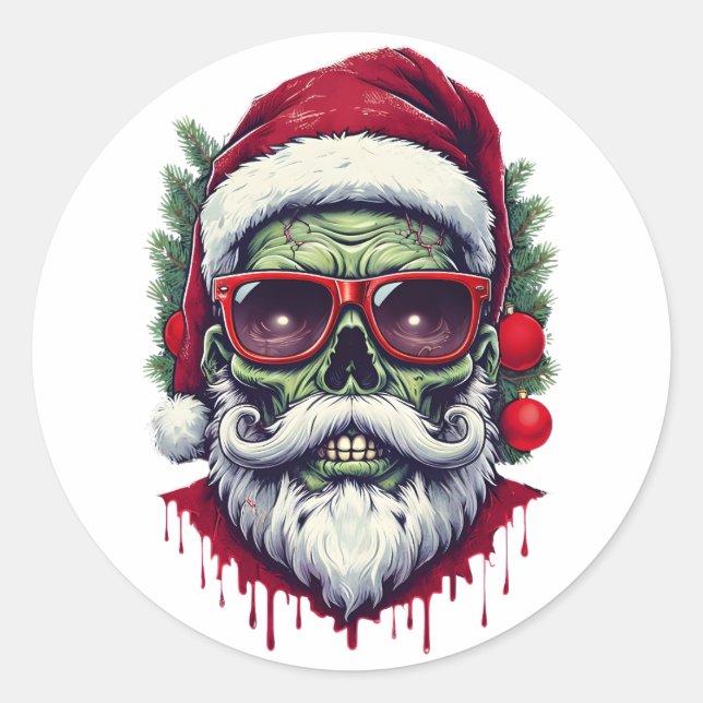 Zombie Weihnachten Runder Aufkleber (Vorderseite)