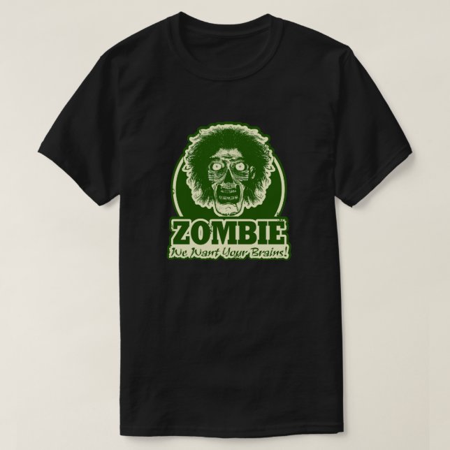 ZOMBIE Wir Wollte Ihr Gehirn Ver.3 Grün & Gelb T-Shirt (Design vorne)
