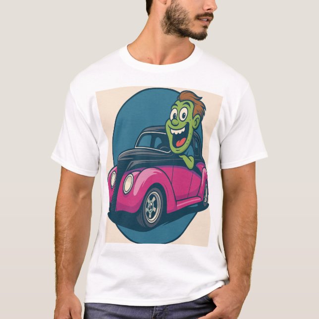 Zombie Zipper: Cartoon Ghoul Cruising in a Hot Rod T-Shirt (Vorderseite)