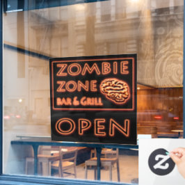 Zombie Zone Bar & Grill Open Sign Halloween Fensteraufkleber