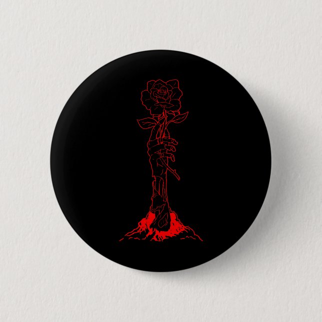 Zombiecore Ästhetik Zombie Hand Rote Rose Skelett Button (Vorderseite)