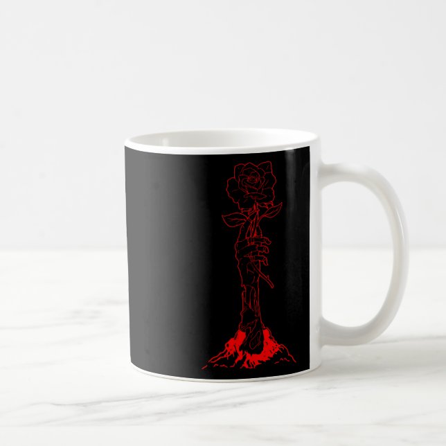 Zombiecore Ästhetik Zombie Hand Rote Rose Skelett Kaffeetasse (Rechts)