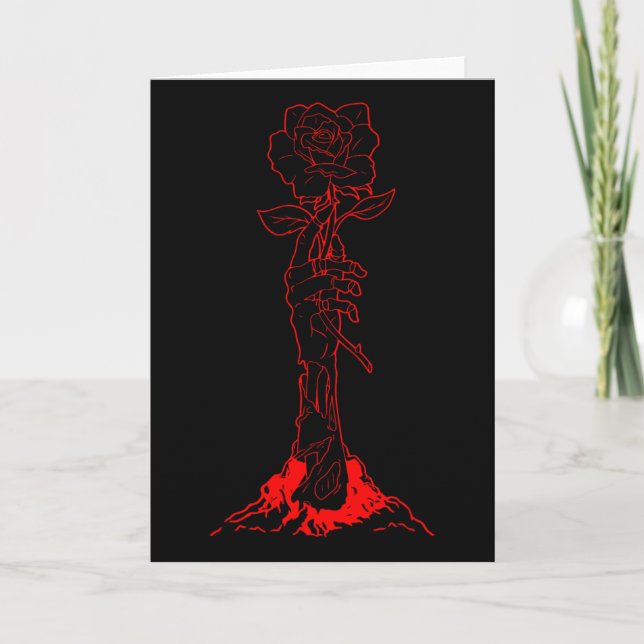 Zombiecore Ästhetik Zombie Hand Rote Rose Skelett Karte (Vorderseite)