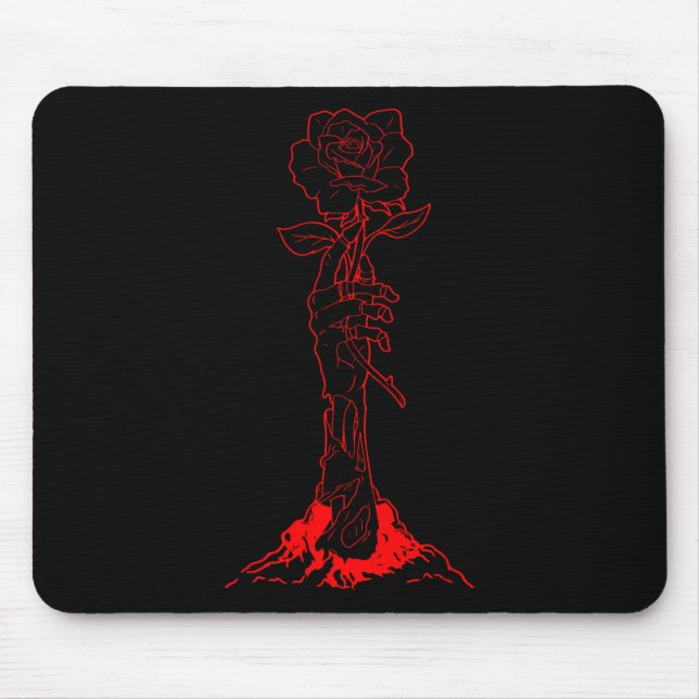 Zombiecore Ästhetik Zombie Hand Rote Rose Skelett Mousepad (Vorne)