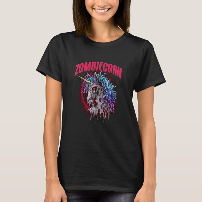 Zombiecorn Zombie Unicorn Scary Halloween Gothic T-Shirt (Vorderseite)
