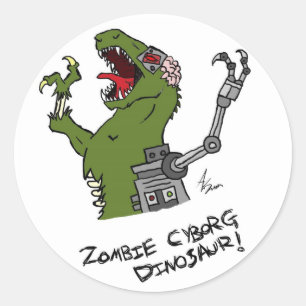 Zombiecyborg-Dinosaurier-Aufkleber Runder Aufkleber