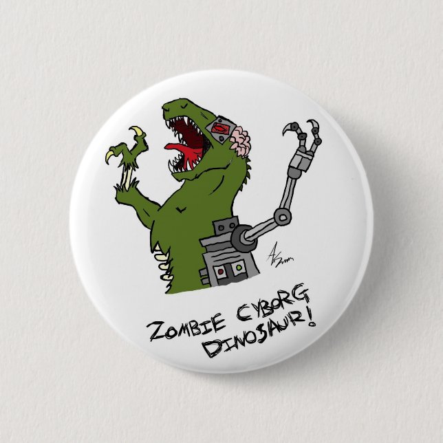Zombiecyborg-Dinosaurier-Knopf Button (Vorderseite)