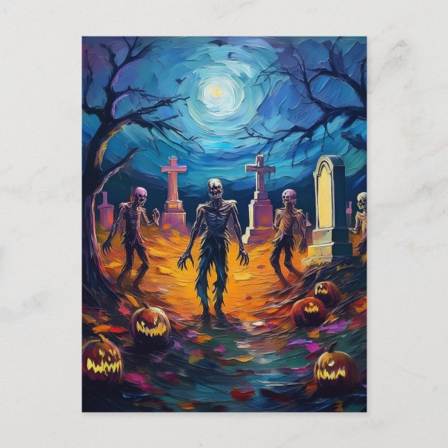 Zombies auf dem Friedhof von Monlit mit Pumpkins Postkarte (Vorderseite)