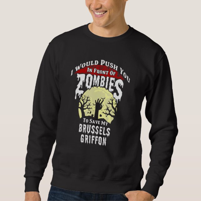 Zombies Brüssel Griffon Gruselig Halloween Sweatshirt (Vorderseite)