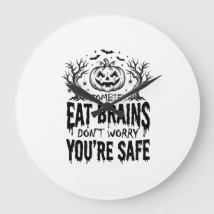 Zombies fressen Gehirne Lustiges Halloween-Vektord Große Wanduhr