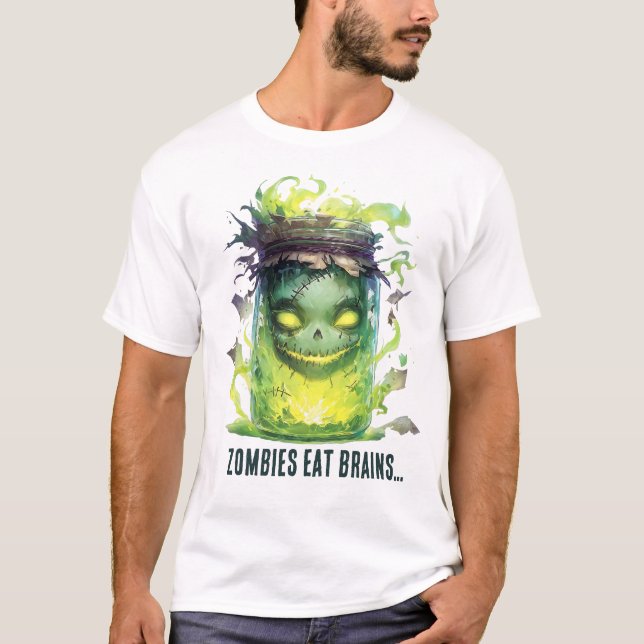 Zombies fressen Gehirne. Spooky Halloween Jar mit  T-Shirt (Vorderseite)