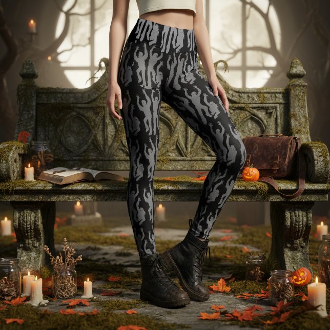 Zombies Halloween Grau auf schwarz Leggings (Von Creator hochgeladen)