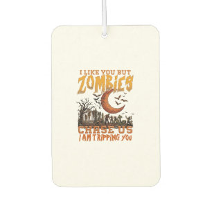 Zombies jagen uns Halloween-Friedhof-Halbmond Autolufterfrischer