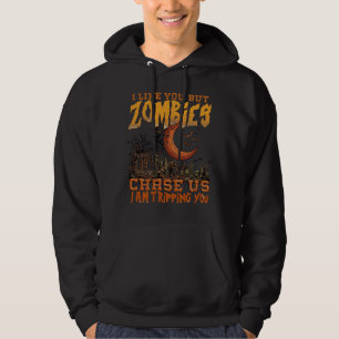 Zombies jagen uns Halloween-Friedhof-Halbmond Hoodie