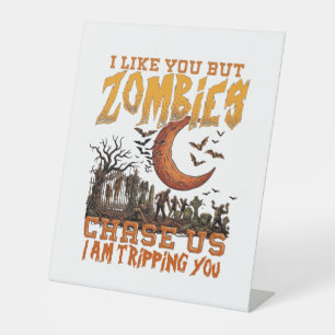 Zombies jagen uns Halloween-Friedhof-Halbmond Sockelschild